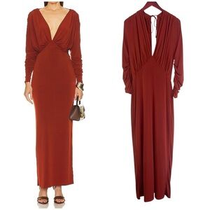 L’Academie Monte Maxi Dress cowl long sleeve rust red runch orange women medium